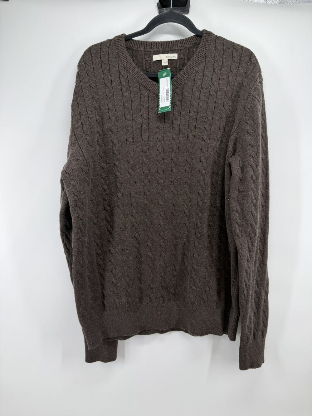 Hawker Rye Men's Large Brown Cable Knit V-Neck Sweater NWOT